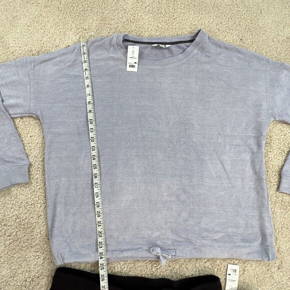 THREE DOTS Pajama Set Womans L Purple Gray Black knit Velour Lounge Stretch NWT - Picture 5 of 14